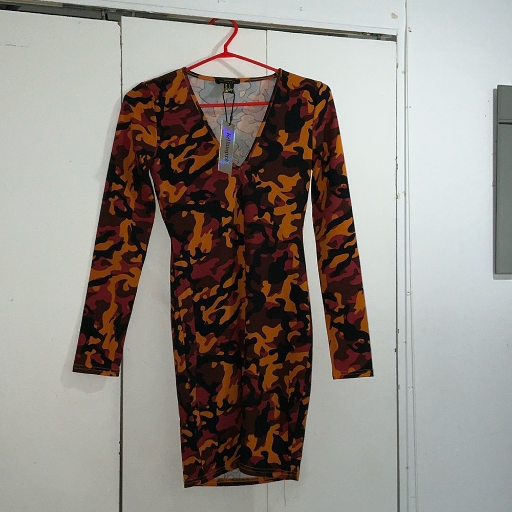 Revamped Multicolor Camouflage Long Sleeve Dress